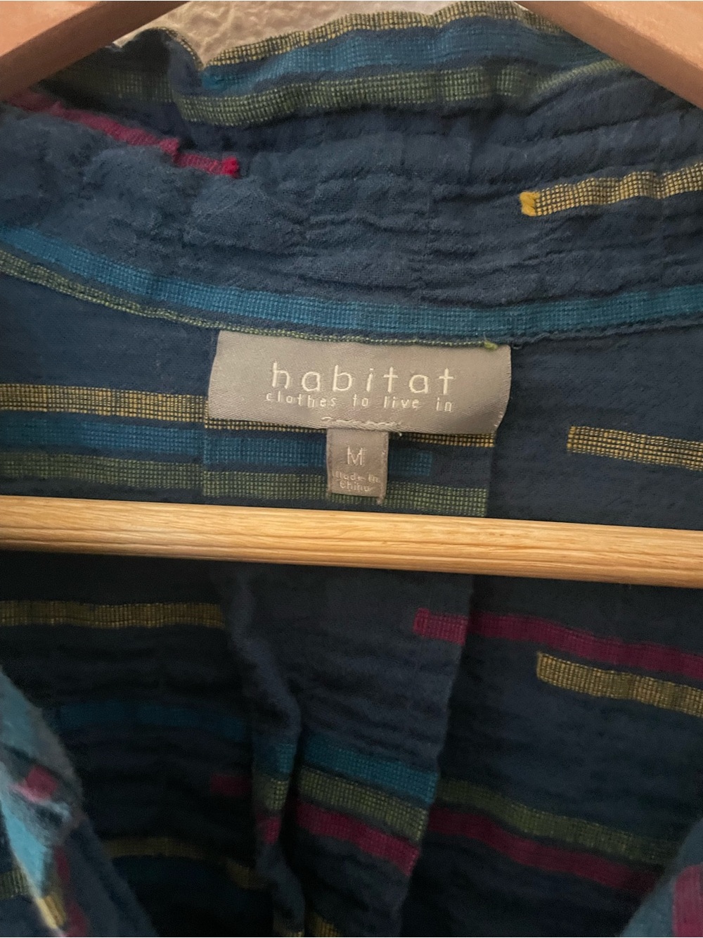 HABITAT Peruvian Ruch Collar Shirt Navy Blue Multicolor Stripe Size M Laganlook - Picture 3 of 6